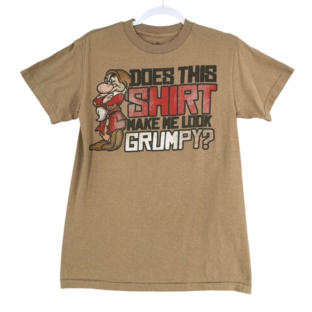 Disney Grumpy Graphic T-Shirt Mens S 100% Cotton Brown Seven Dwarfs Tee